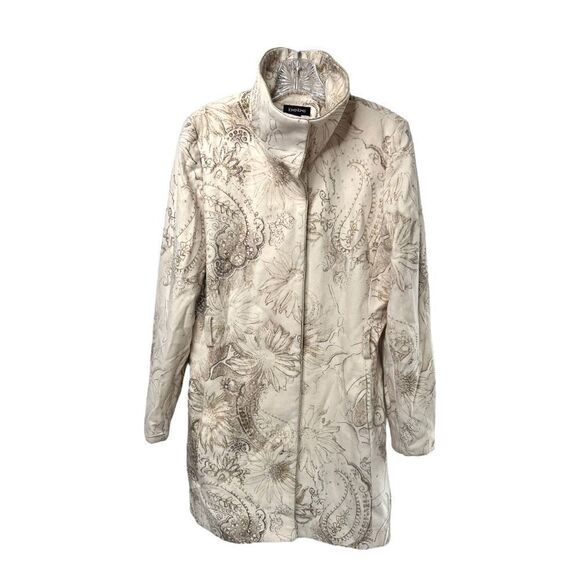 BEBE Wool Blend Peacoat Cream Gold Mock Neck Collar Button Jacket Womens L - Picture 1 of 6